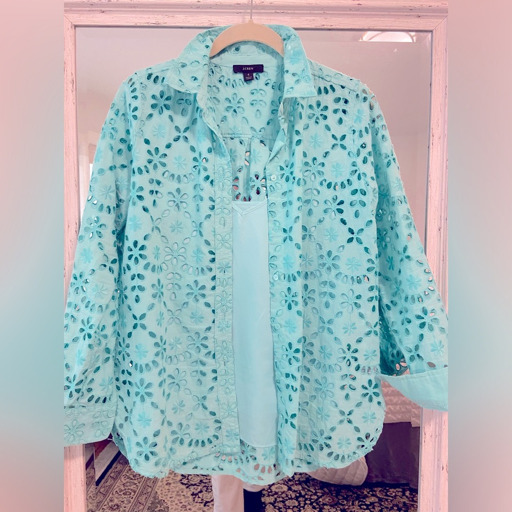 Jcrew mint green eyelet blouse